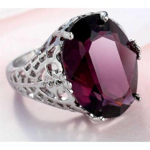 Fashion new womens purple ring large Purple Rhinestone Bridal Wedding Ring Size 6-10
