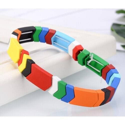 Fashion Colorful Painted Bracelet Rainbow Enamel Tile Bracelet Women Friendship Weave Charm Bracelet Unisex Jewelry Gifts
