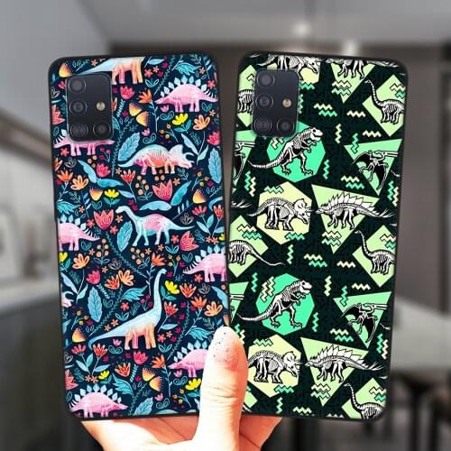 Fashion Cute Dinosaur Baby Phone Case For Samsung A51 A71 A50 A70 A21S A01 A10 A11 A20 A30 A31 A40 A41 Black Silicone Cover