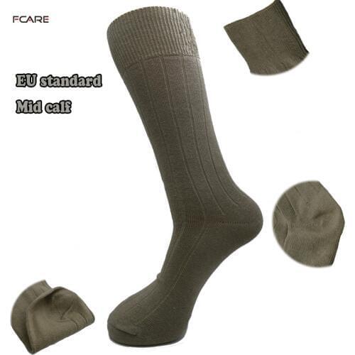 Fcare 1 pair men plus big size cotton dress socks brown, khaki , blue, black stripe crew socks long leg socks skarpetki men