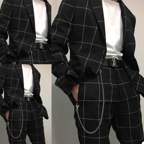 YIWUMENSA Black White Classic Slim Fit Plaid Check Men Suits For Wedding Groom Wear Blazers Formal Dinner Prom Party 2021 Ternos