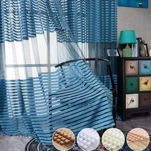 Nordic All-match Tulle Sheer Light Ployester Sag Fabric balcony Stripe Curtain with Lace Tulle for Home Living Room window Decor