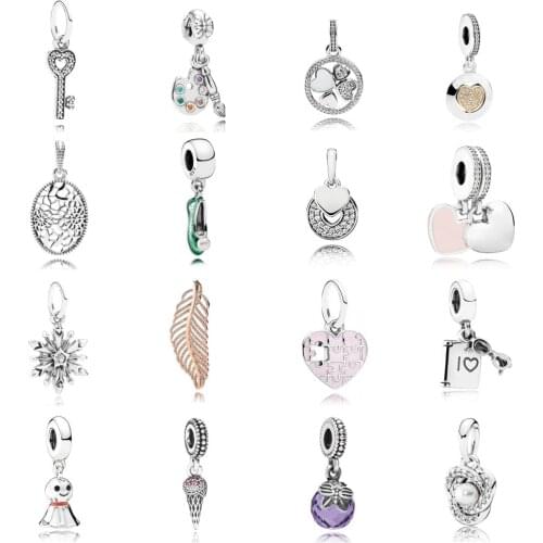 NEW 2021 100% 925 Sterling Silver Key, Four-Leaf Clover, Love Charm Pendant Fit DIY Original Bracelet Fshion Jewelry Gift