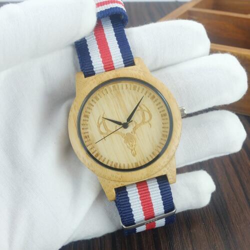 2017 New Arrival Wood Watch Mens Womens Designer Nylon band Watches Fashion Luxury Bamboo Wooden Deer Watch as gift