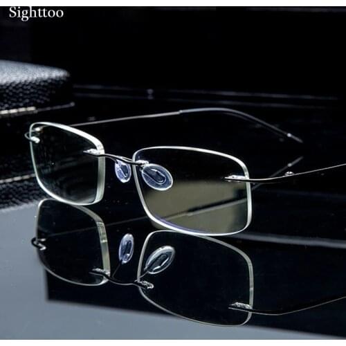 Sighttoo Titanium Alloy Flexible Square Metal Presbyopic Eyeglasses For Women Memory Magnetic Frameless Reading Glasses Men +3.5