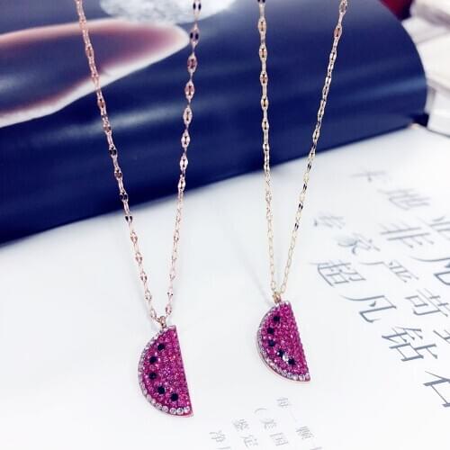 Fruit Zircon Pendant Necklace Titanium Stainless Steel Chain Necklace Watermelon Strawberry Pineapple Trendy Women Jewelry