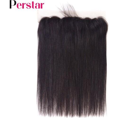 Perstar 13X4 Inch Pre Plucked Lace Frontal Closure Brazilian Straight Human Hair Lace Frontal Free Part Frontal with Baby Hair