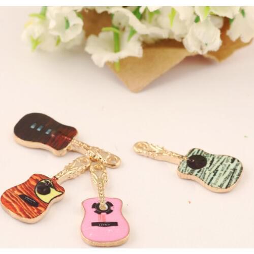 10pcs Korea Enamel Guitar Charms Musical Music DIY Jewelry Printing Patterned Alloy Pendant Bracelet Accessories Printed YZ416