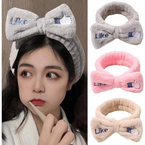 New Wash Face Bow Makeup Hairbands Soft "LIKES" Elastic Holder Headbands Turban Bow Ears Turban Fashion Hair Accessories