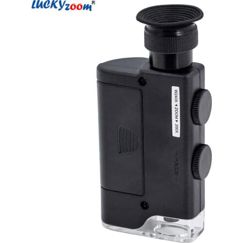 Handheld 200X-240X Zoom Adjustable Mini Pocket Microscope Magnifier LED Illuminated Loupe UV Currency Detecting Magnifying Glass