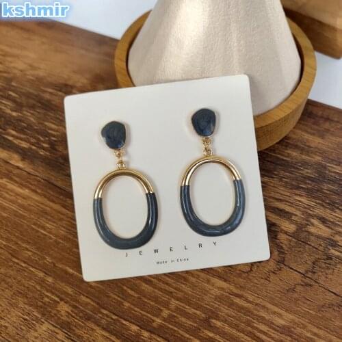 Kshmir French Retro Exquisite Design Earring Geometrical Oval Colored Earring Fashion Womens Ear clip