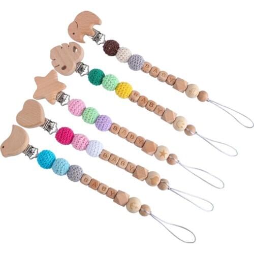 Grey Elphant Teething Pacifier Clips Personlized Baby Name Beech Wood Letters Teething Toy Hang