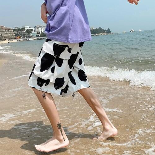Summer Fashion Cow Printed Shorts Elastic Waist Drawstring Casual Shorts Men Side Pockets Pants Mens Beach Surfing pants M-5XL