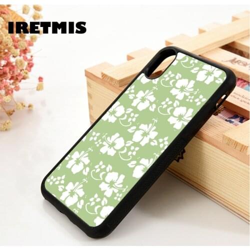 Iretmis 5 5S SE 2020 6 6S Silicone Rubber Phone Case Cover for iPhone 7 8 Plus X Xs 11 12 MINI Pro Max XR Green Hibiscus Pattern
