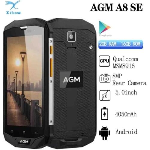 Original AGM A8 SE IP68 Waterproof Mobile Phone 5.0"HD 2GB RAM 16GB ROM Qualcomm MSM8916 Quad Core 8MP 4050mAh Smartphone