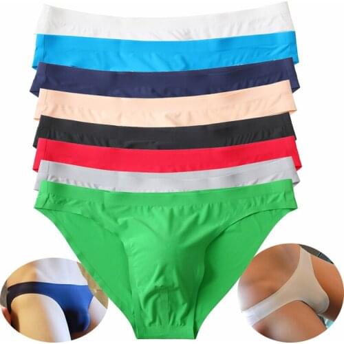 8PCS Sexy Men Underwear Ice Silk Mens Briefs Erotic Jockstrap Penis Pouch Male Homme Panties Seamless Underpants Mens Lingerie