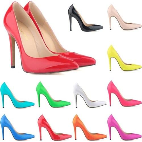 Women pumps Patent leather high heels PU women shoes Pointed Toe 11CM Thin Heels Professional comfort Wedding Dress Shoes