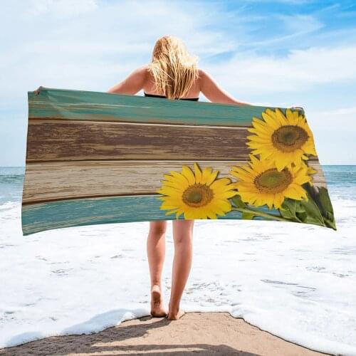 Pastoral Style Sunflower Vintage Plank Beach Towel Luxury Quick-dry Microfiber Bathroom Bath Towels Yoga Mat Picnic Blanket