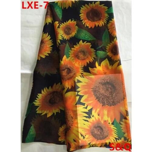 High quality 2018popular 5yard african 100% silk chiffon lace fabric for lady dress stretch high-class printed silk fabric LXE-7