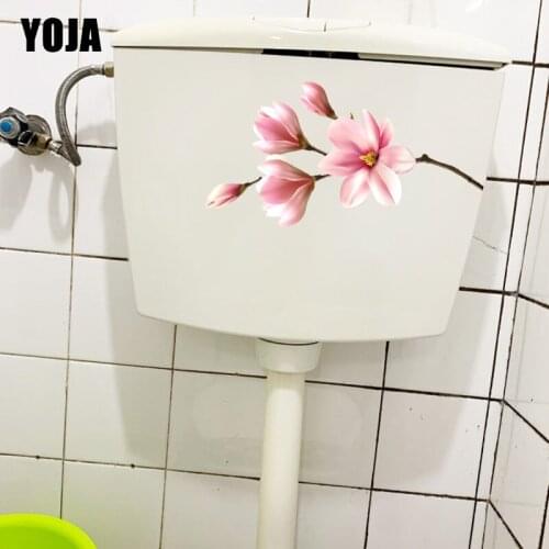 YOJA 24.2×19CM Pink Magnolia Flower Home Toilet WC Decoration Bedroom Wall Stickers T1-2941
