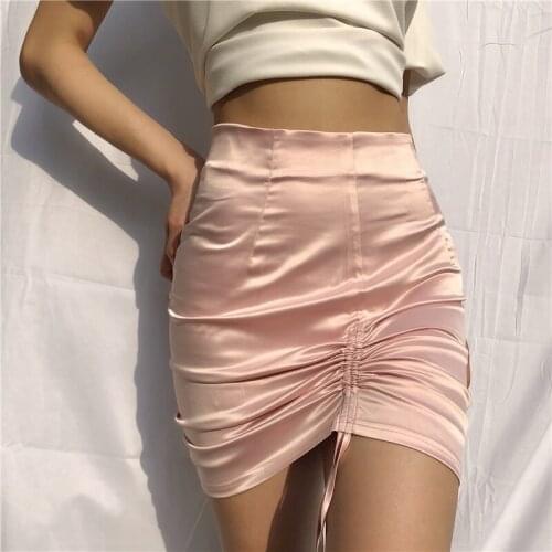 High Waist Stretch Side Drawstring Skirt Slim Fit Hip Knit Short Skirt Sexy Versatile Fashion Mini Skirt Black White Y2k Clothes
