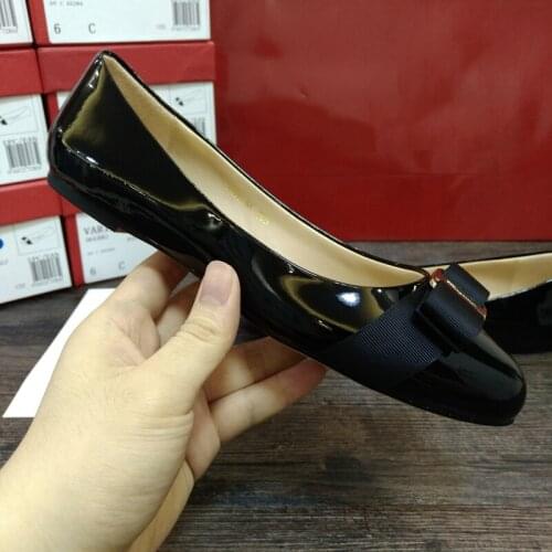 Genuine Leather Women Bow Tie Designer Flats Shoes Round Toe Wedding Party Shoes DA002