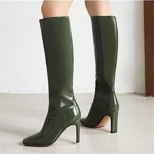 2021Women High Heel Boots Fashion Knee boots Women Warm autumn Zipper Shoes Woman Sexy Square Toe Boots Size 34-43