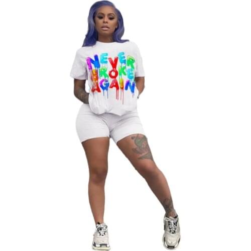Pant Suits 2021 Hot Summer Sale of Womens Letter Printed T-Shirt Two Sets of Short Sleeves + Shorts Womens Summer Suit