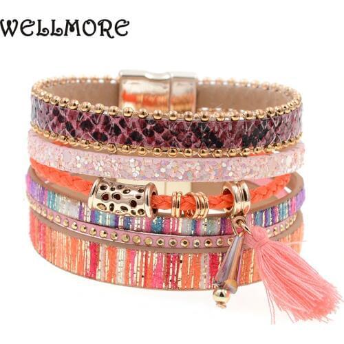 WELLMORE leather bracelet women charm bracelets magnet buckle Friendship bracelet Bohemian bracelets&bangles women jewelryB1625