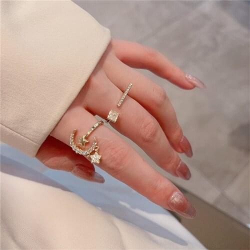 Vintage Star Moon Ring Sweet Cool Ring For Women Geometry Temperament Personality Opening Rings Finger Fashion Jewelry Gift