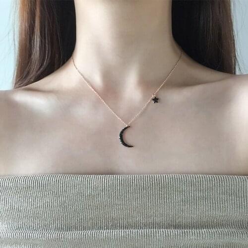 Classic 316L Stainless Steel Womens necklace Fashion Rose Gold Moon Star Clavicle chain necklaces for women Sweater chain