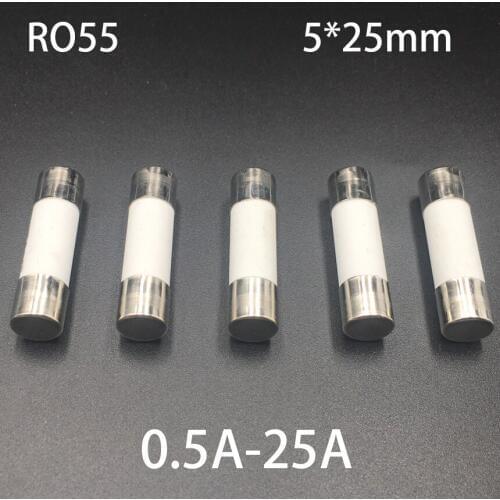 0.5A 1A 2A 3A 4A 5A RO55 250V 5*25mm 5x25mm BS1362 Multimeter Fast Quick Blow Cylindrical Cap Tube Cartridge Ceramics Fuse Link