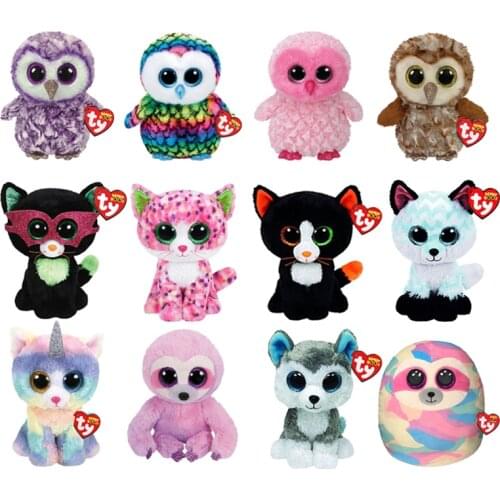 15CM Ty Beanie Big Shiny Eyes Owl Fox Cat Unicorn Sloth Husky Pillow Doll Soft Plush Stuffed Animal Best Toy Child Birthday Gift