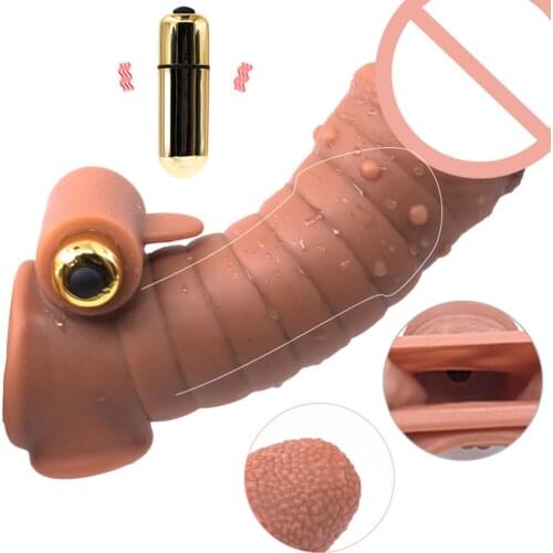 152/160mm Cock Sleeve Sex Toys For Men Bullet Vibrating Penis Sleeve Penis Extender Enlargement Cock Sleeve Reusable Condoms