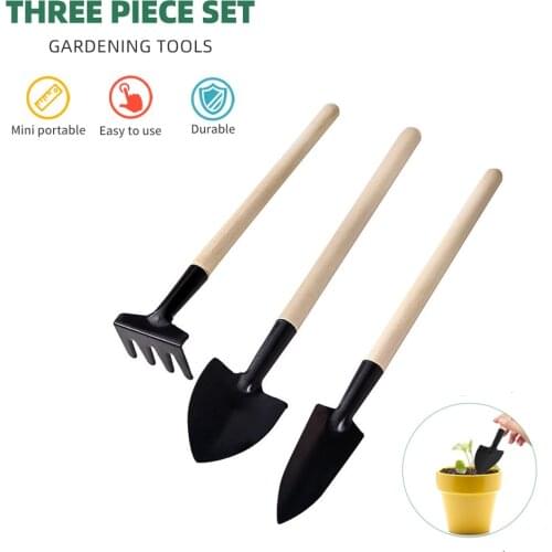 3pcs/set Mini Gardening Tool Spade Shovel Harrow Flowerpot Tools For Soil Flowers Potted Plants Wooden Handle Planting Tool