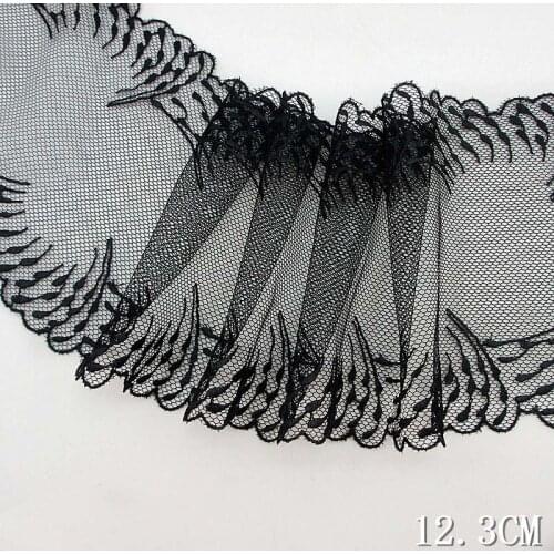 30Yds Black Lace Trim DIY Craft Sewing Supplies Skirt Hem Decoration Accessory Dolls Bjd Underware 12.3cm Wide