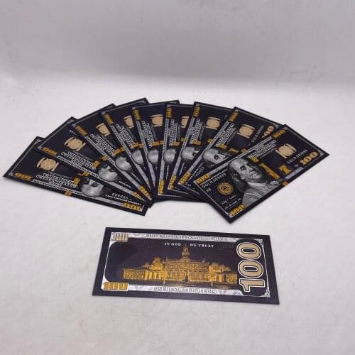 10pcs/lot Cool Black Color One Hundred US Dollar Colored 24k Gold US Dollar Banknotes for Souvenir and Collection Gift