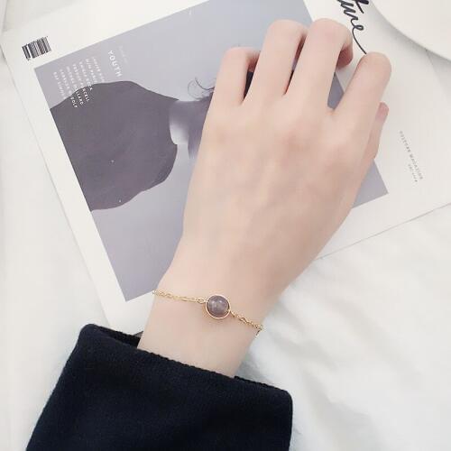 White Green Purple Stone Beads Adjustable Golden Chain Bracelet for Women