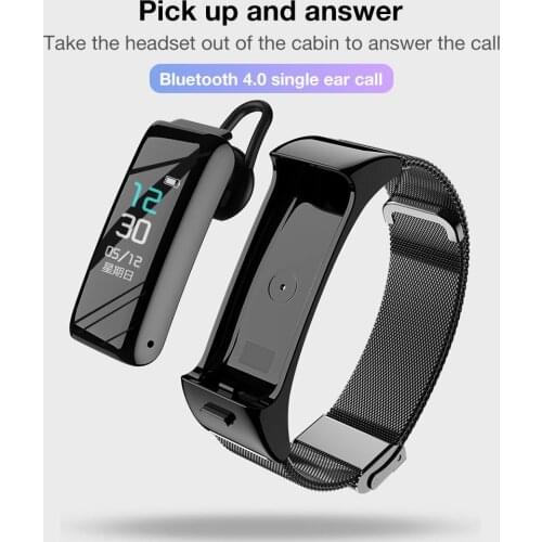 B6 0.96 Inch Wireless Bluetooth Headset Two In One Call Listen To Music Blood Pressure Heart Rate Health Monitoring Step Counter