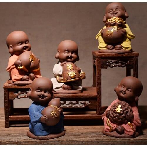 Marvellous ART gift # Spiritual realm OFFICE home Buddhism CHAN DAO 5P Lucky Little Monk FENG SHUI porcelain pottery ART statue