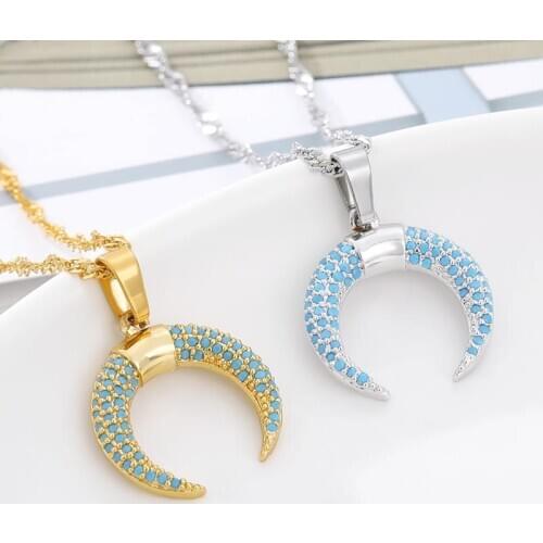 Zircon Moon Necklaces For Women Crystal Horn Crescent Pendant Charms CZ Zircon Moon Necklace Jewelry Gifts Collier Bijoux Femme