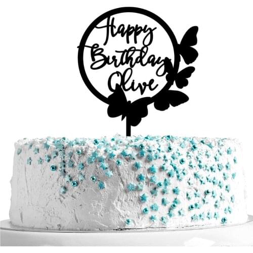 Custom Happy Birthday Butterfly Wreath Cake Topper Wooden Birthday Cake Topper Personalized Birthday Acrylic Cake Topper