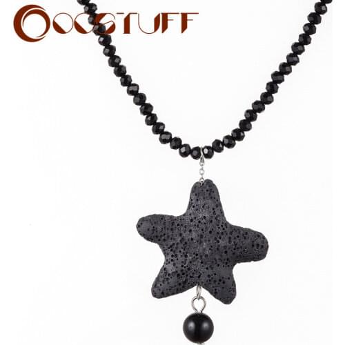 Wholesale Color Star Lava Stone Beads Pendants Wax Rope Long Necklace Jewelry For Women Nature Stone Suspension Neck Decoration