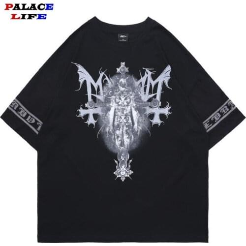 Gothic T-shirts Men Loose Streetwear Harajuku Demon Print Summer Fashion Female Short sleeve Casual Vintage Couples black Tees