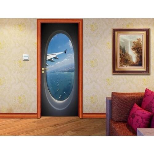 Hot Door Mural Airplane Window Door Sticker DIY Self-adhesive Waterproof Wallpaper Poste for Home Decoration Gift