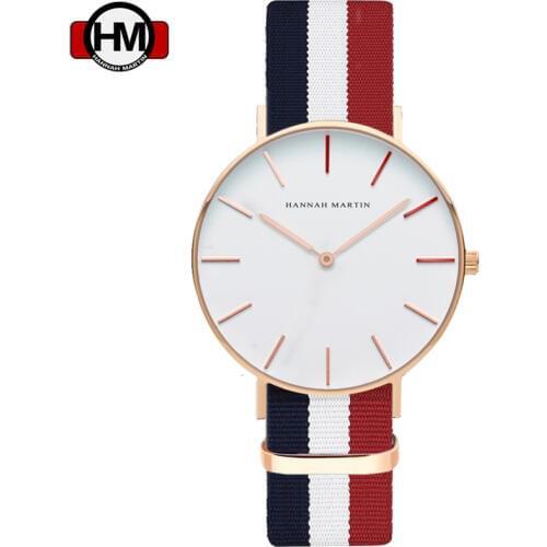 Hannah Martin Fashion Women Watches Ultra thin Design Female Nylon Leather Wristwatch Personality Waterproof Clock Women FD1043