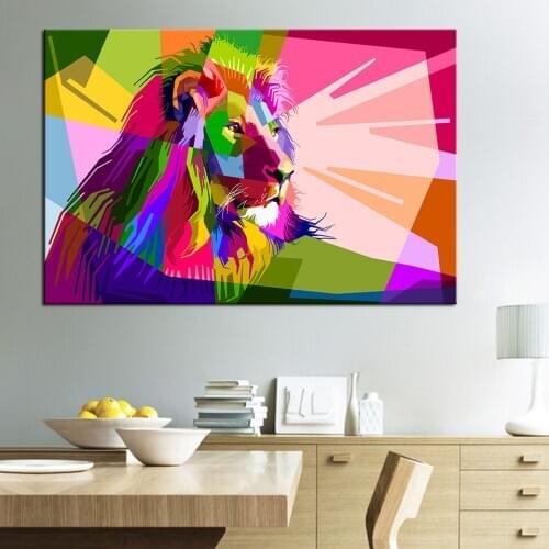 Paintings colored lion animal painting murals modern wall art canvas posters and prints living room murals