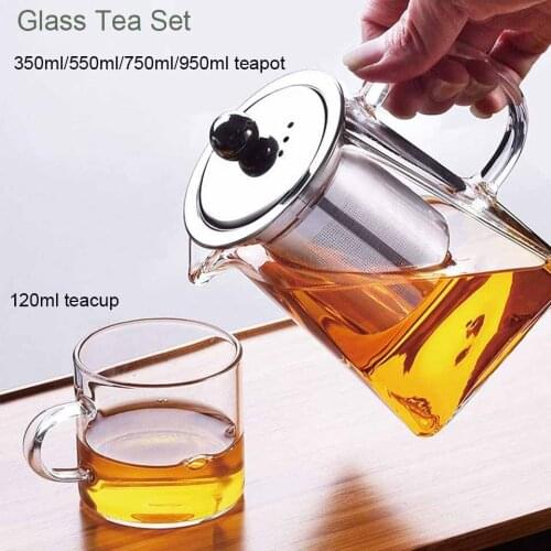 Square Heat Resistant Glass Teapot With Stainless Steel Infuser Filter Puer Tea Kettle Clear Glass Tea Pot Cup Tea Sets