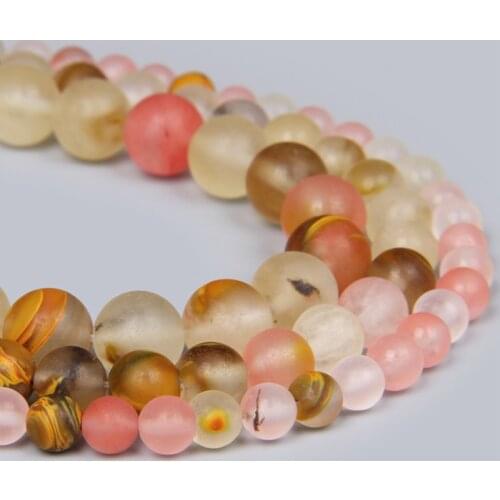 Trendy Natural Matte Watermelon Tourmaline Stone Round Loose 4 6 8 10 12mm Spacer Beads Charm 15" For Jewelry Making Bracelet