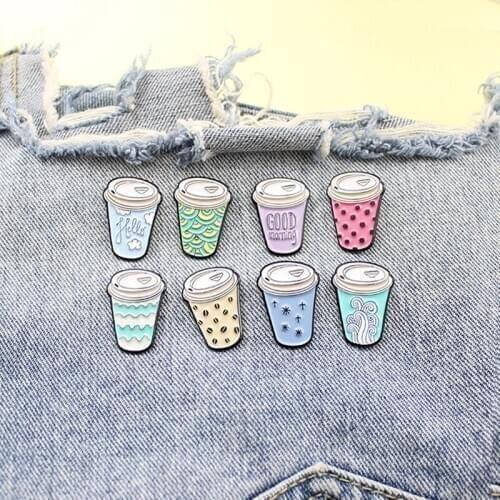Fashion Creative Milk Tea Cup Badge Ins Trend Personality Color Wave Cloud Letter Multi-pattern Wild Brooch Backpack Accessories